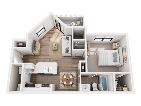 Floor plan for 1 bed, 1 bath, 600 sqft